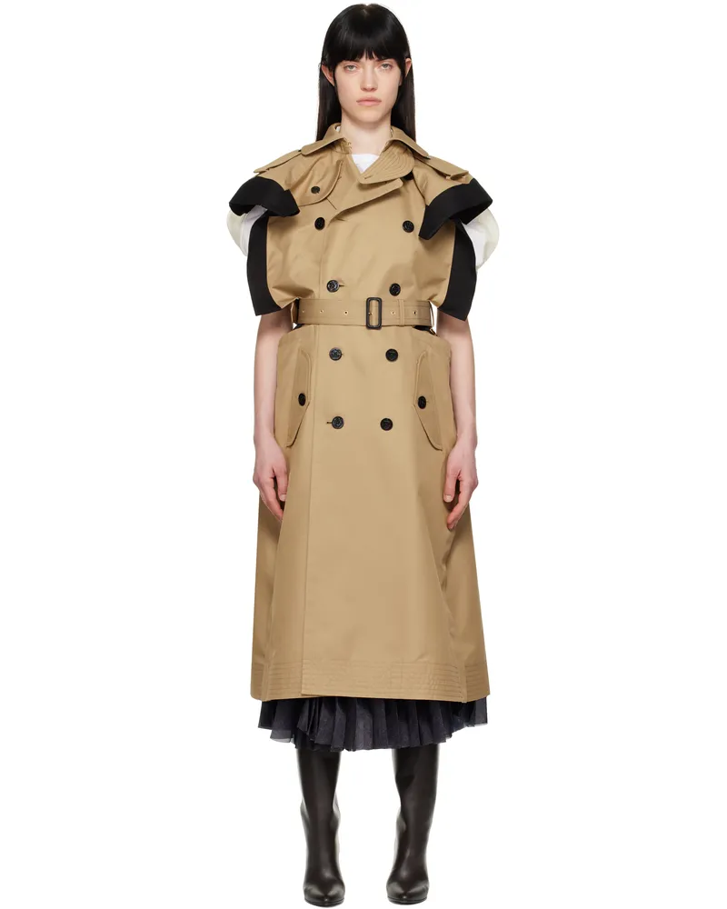 Sacai Beige & Black Double-Faced Silk Cotton & Gabardine Trench Coat 652