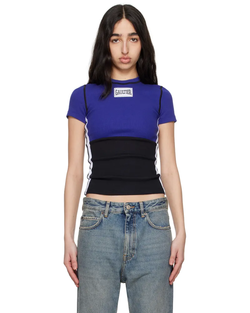Jean Paul Gaultier Blue & Black 'The Color-Block' T-shirt 5900-navy