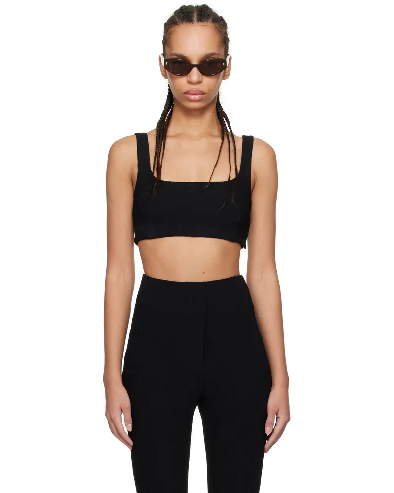 Nanushka Black Anouk Seersucker Bralette Top Blk