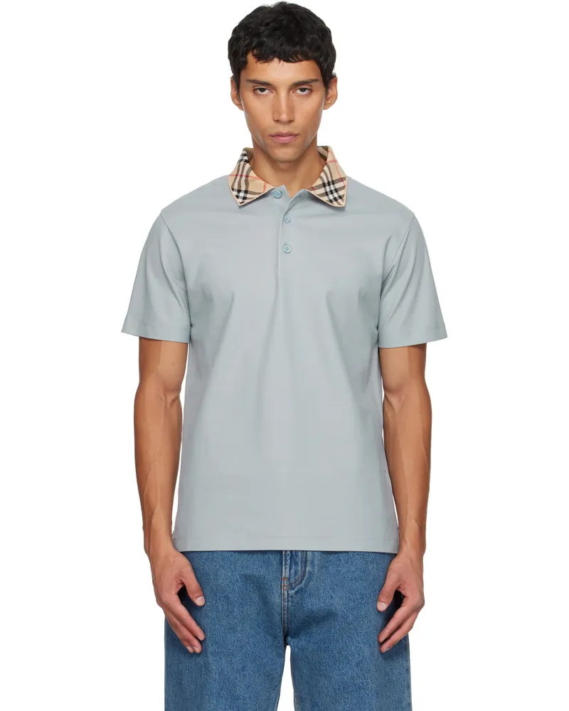 Burberry Blue Check Collar Cotton Polo Gale