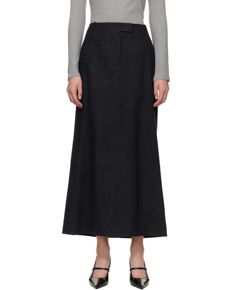 LE 17 SEPTEMBRE Gray Wool Tailored Maxi Skirt Charcoal