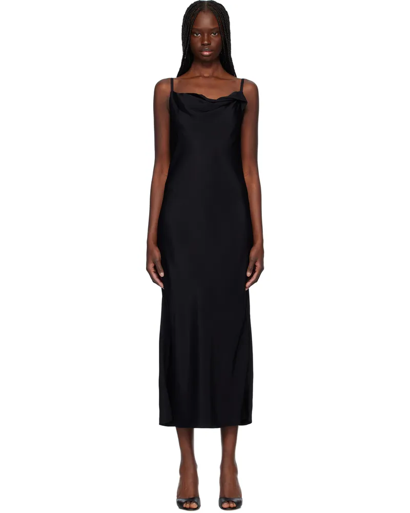 RECTO Black Drapery Neckline Slip Midi Dress Black