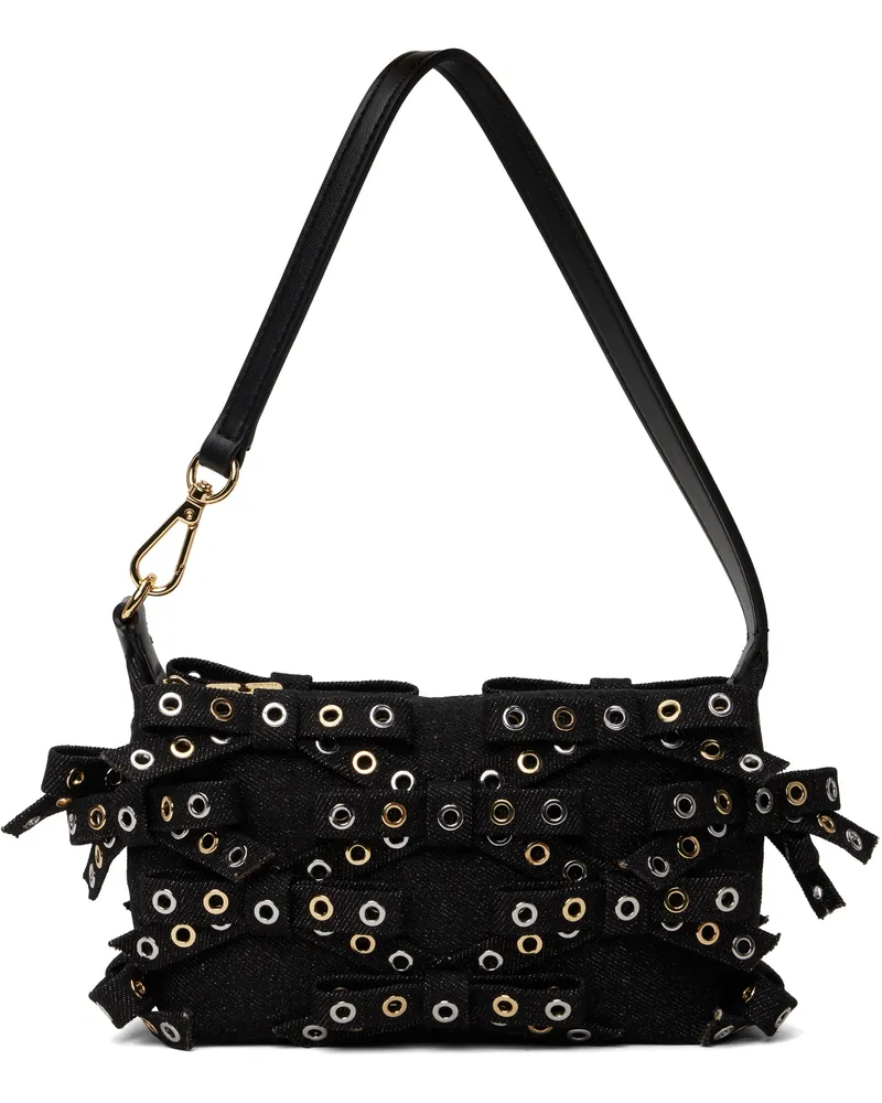 Ganni Black Denim Small Butterfly Pouch Bow Bag 099