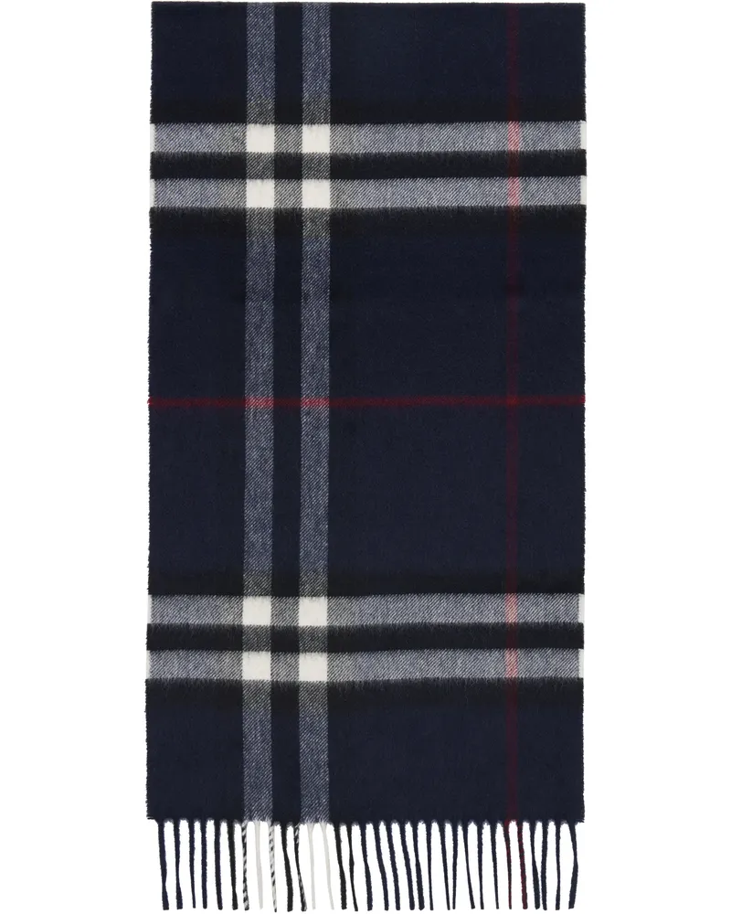 Burberry Navy Check Cashmere Scarf Ink