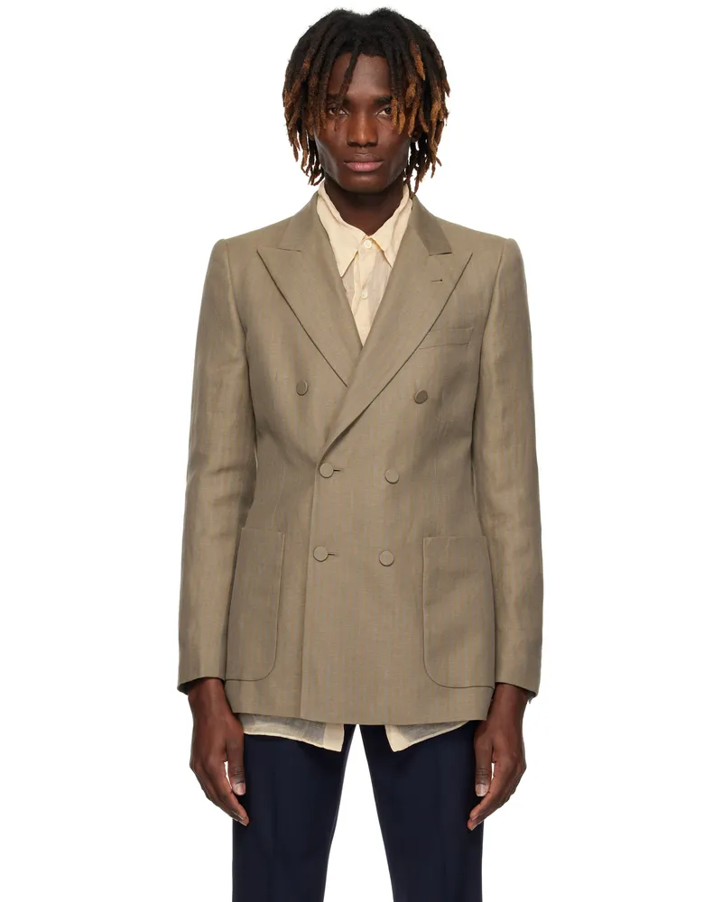 Dries van Noten Tan Striped Blazer Tan
