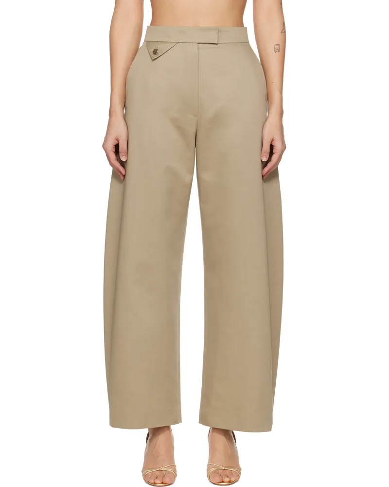 RECTO Beige High-Rise Curved Legs Trousers Khaki