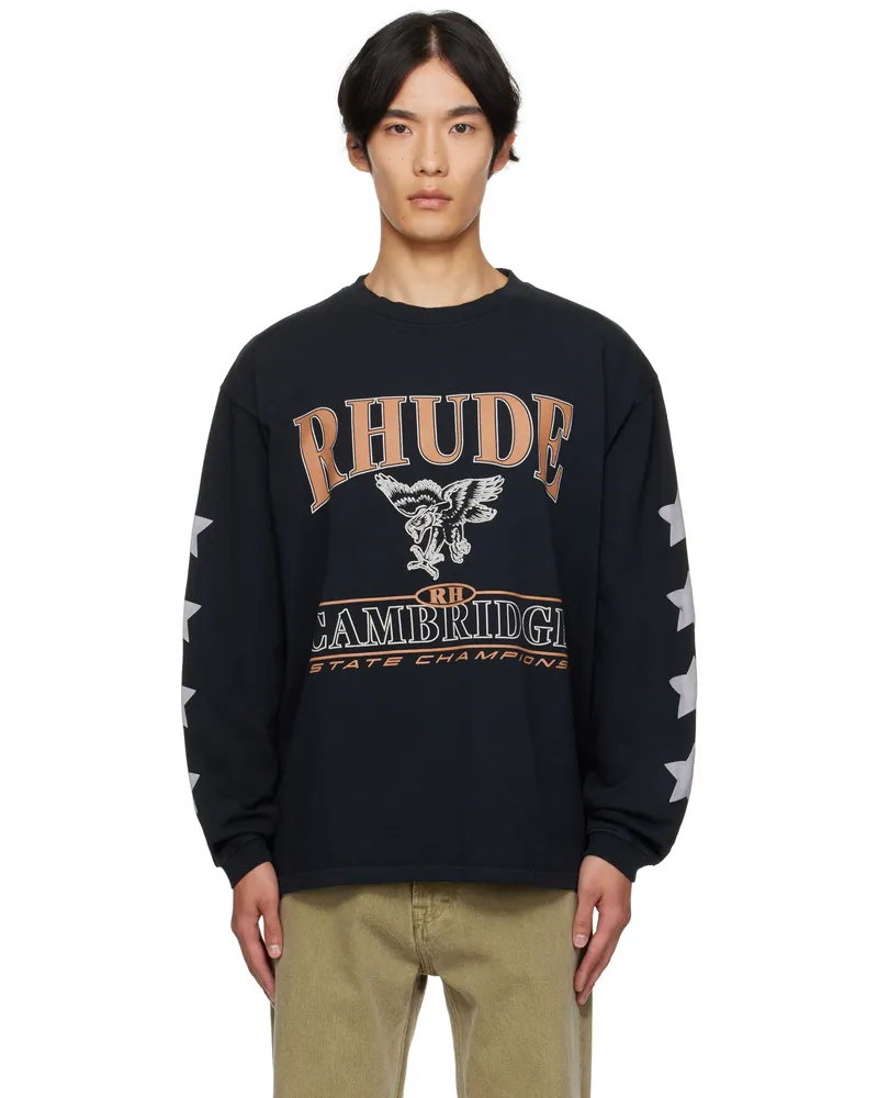 RHUDE Black 'Cambridge State Champs' LS T-shirt Vintage