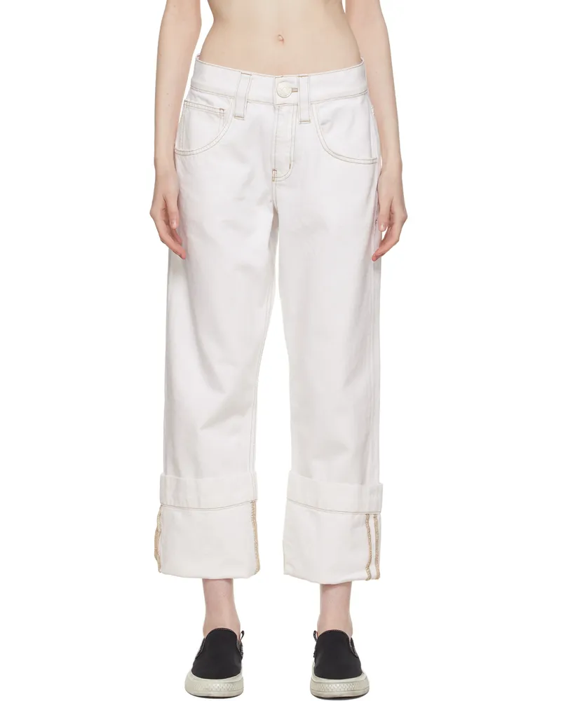 Frame Denim White Button Jeans Rumpled