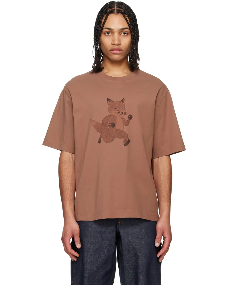 Kitsuné Brown Speedy Fox Print Oversize T-shirt 0112