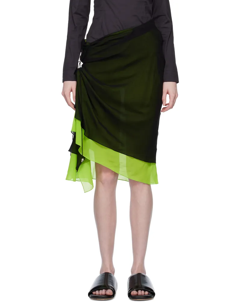 KIKO KOSTADINOV Black & Green Mirka Midi Skirt Pitch