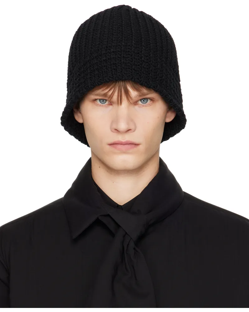 Yohji Yamamoto Black Cardigan Stitch Knit Beanie 2