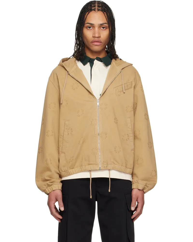 Givenchy Tan Monogram 72 Zipped Denim Jacket 250-beige