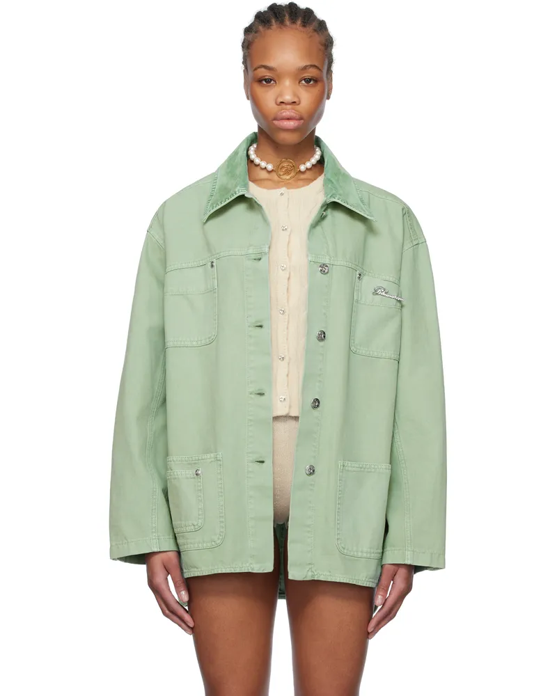 Blumarine Green Rhinestone Logo Jacket N0400