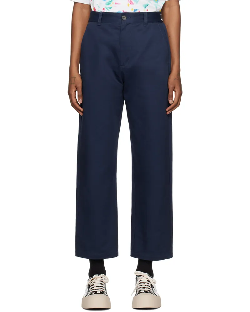 Marni Navy Elasticized Back Waist Trousers 00b80