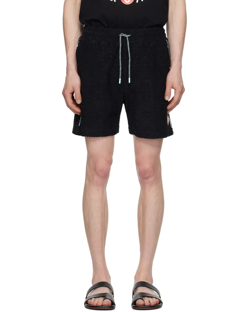 Casablanca Paris Black Monogram Jacquard Towelling Shorts Black