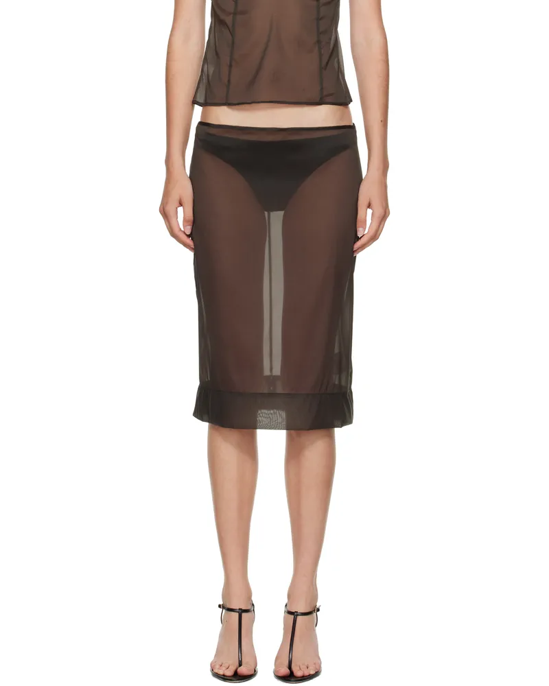 St. Agni Khaki Transparent Midi Skirt Black