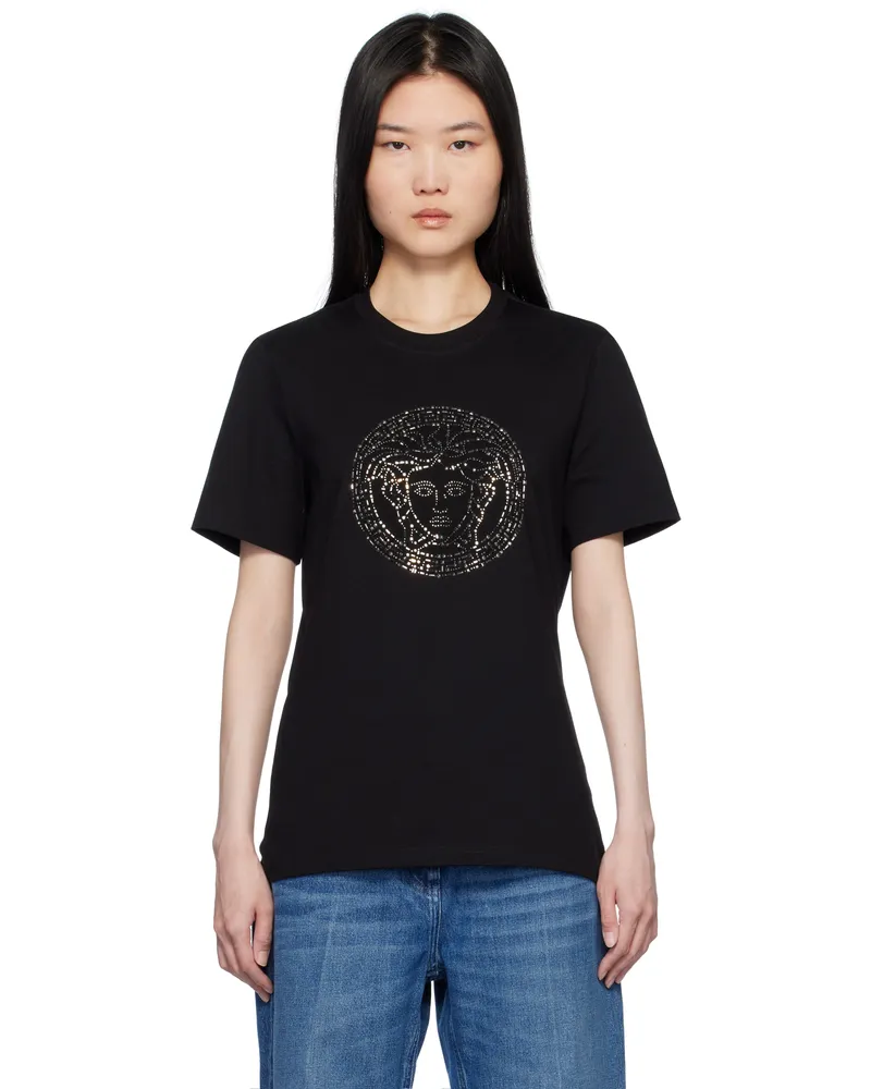 Versace Black Embellished Medusa T-shirt 1b000