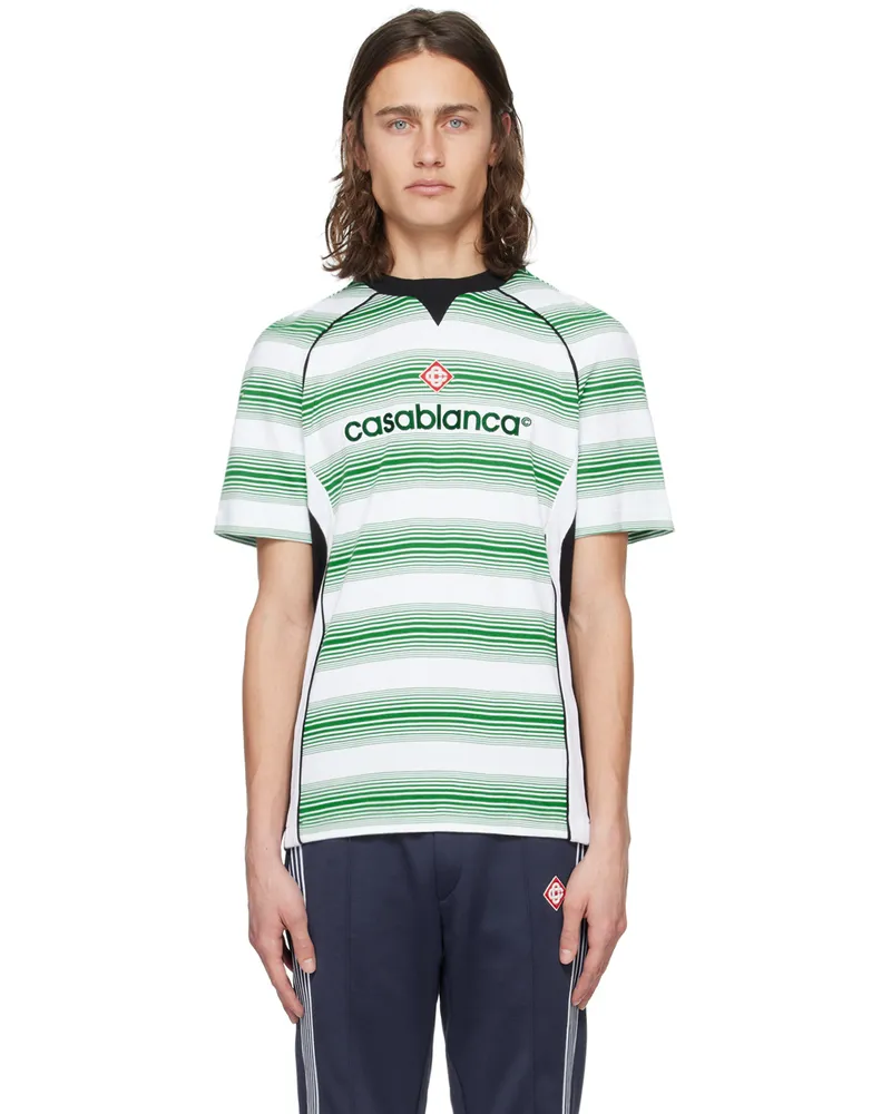 Casablanca Paris White & Green Stripe T-Shirt Gradient