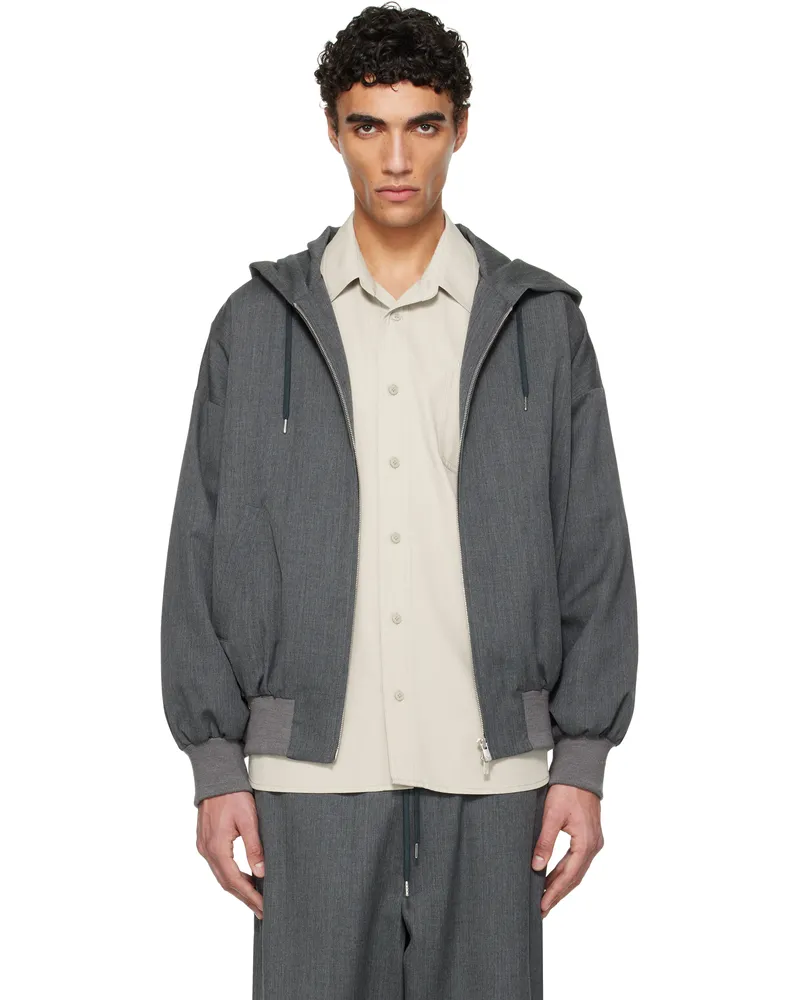 Fumito Ganryu Gray 2Way Wool Hoodie Dark