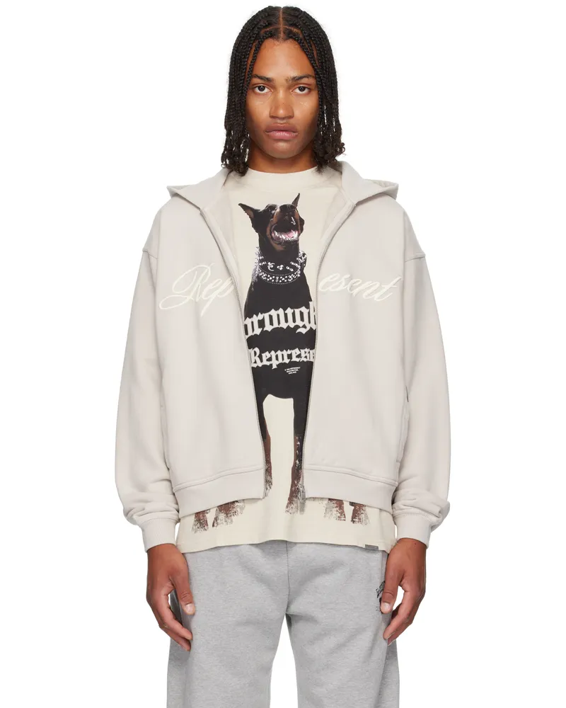 REPRESENT Gray Script Logo Zip Hoodie Concrete