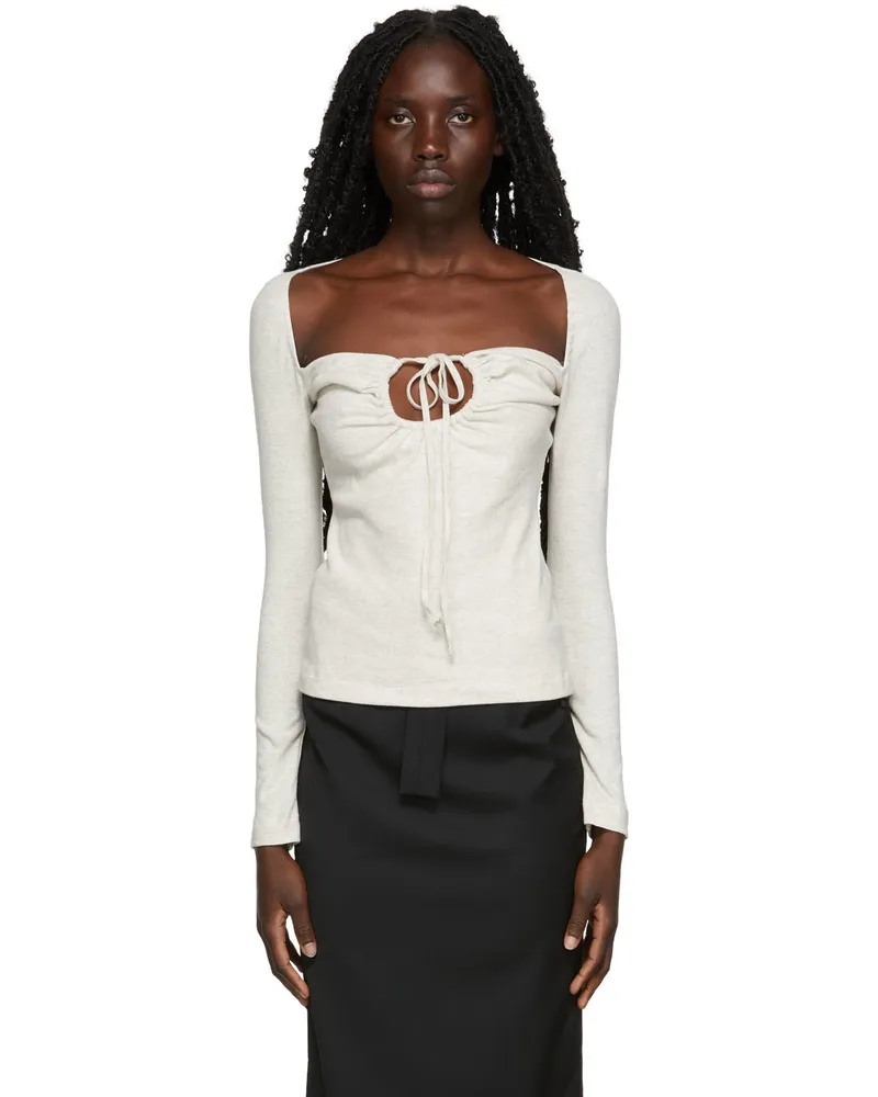 Rosetta Getty Grey Ruched Drawstring Cut-Out Top Light