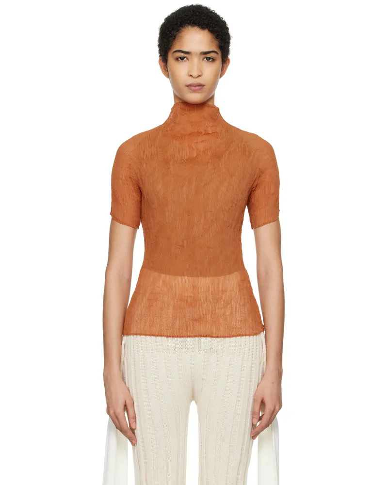 Issey Miyake Orange Chiffon Twist 3 T-shirt 42