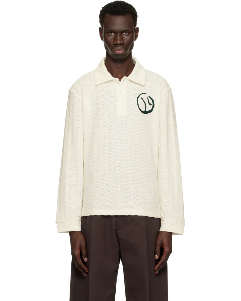 Palmes White Motif Knitted Rugby Polo Off-white