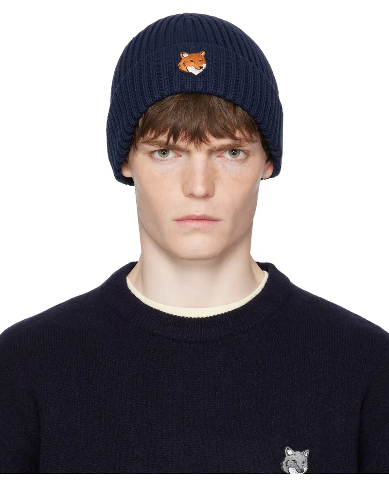 Kitsuné Navy Natural Fox Head Beanie 0413