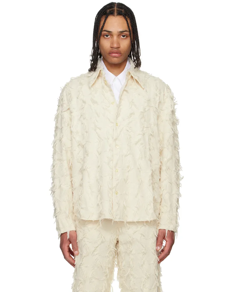 Séfr White Wes Denim Shirt Fringed