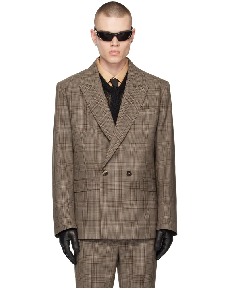 Ernest W. Baker Beige Check Blazer Beige&brown