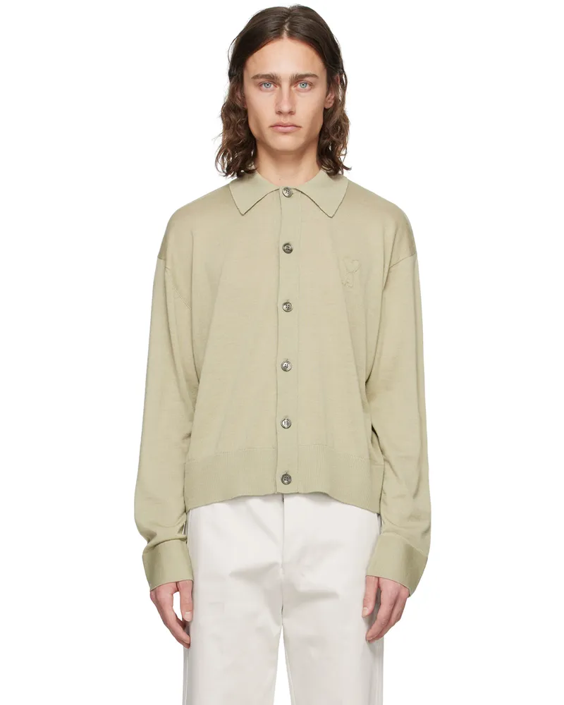 AMI Paris Green Ami de Cœur Cardigan Heather