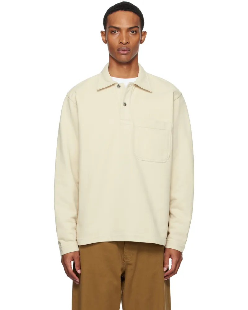 Norse Projects Beige Fraser Relaxed Organic Loopback LS Polo Oatmeal2064