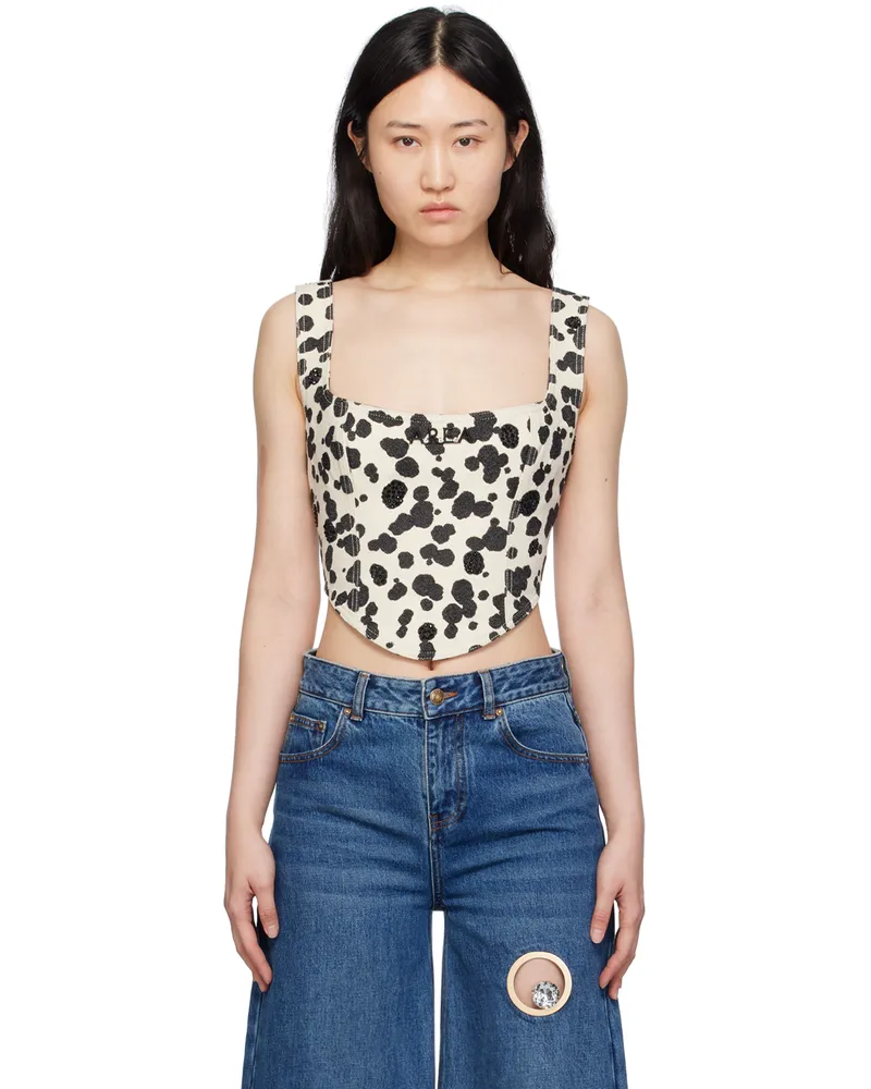 Area Off-White Dalmatian Denim Tank Top Black