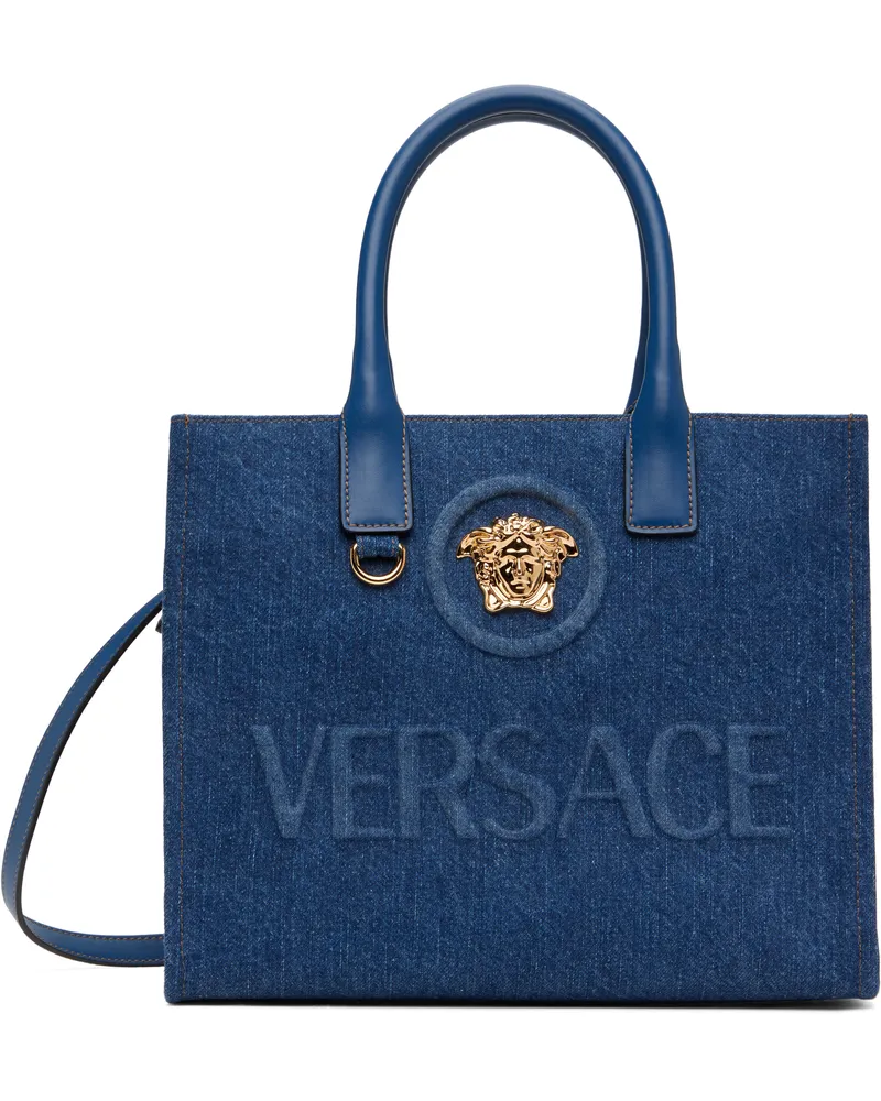 Versace Navy 'La Medusa' Denim Small Tote 1uc7v-navy