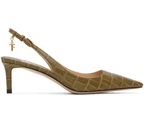 Khaki 55mm Stamped Croc Slingback Heels