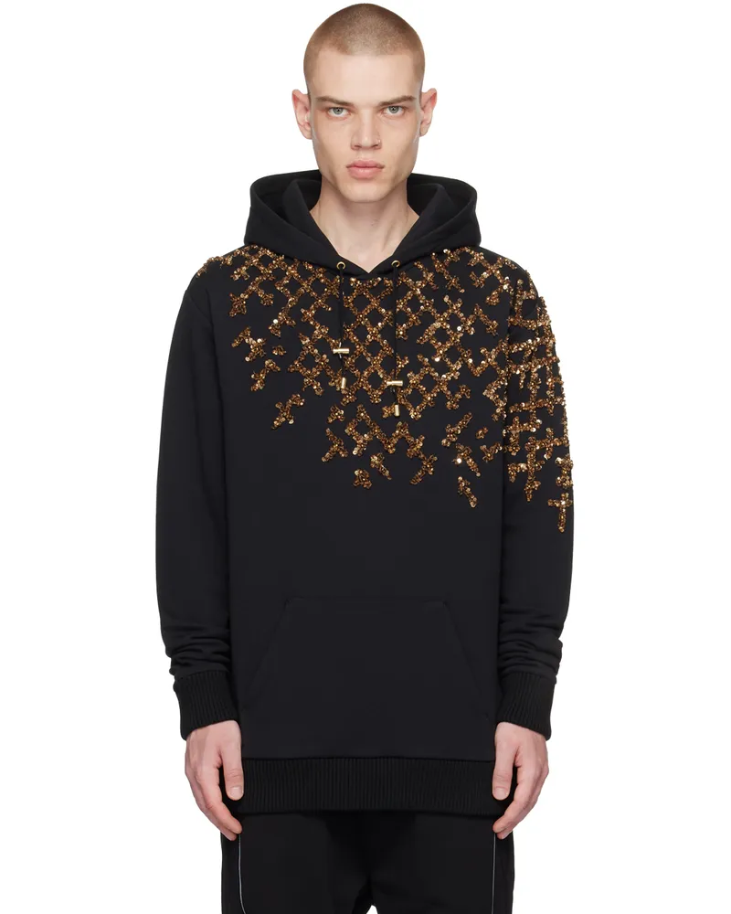Balmain Black Embroidered Hoodie Ead