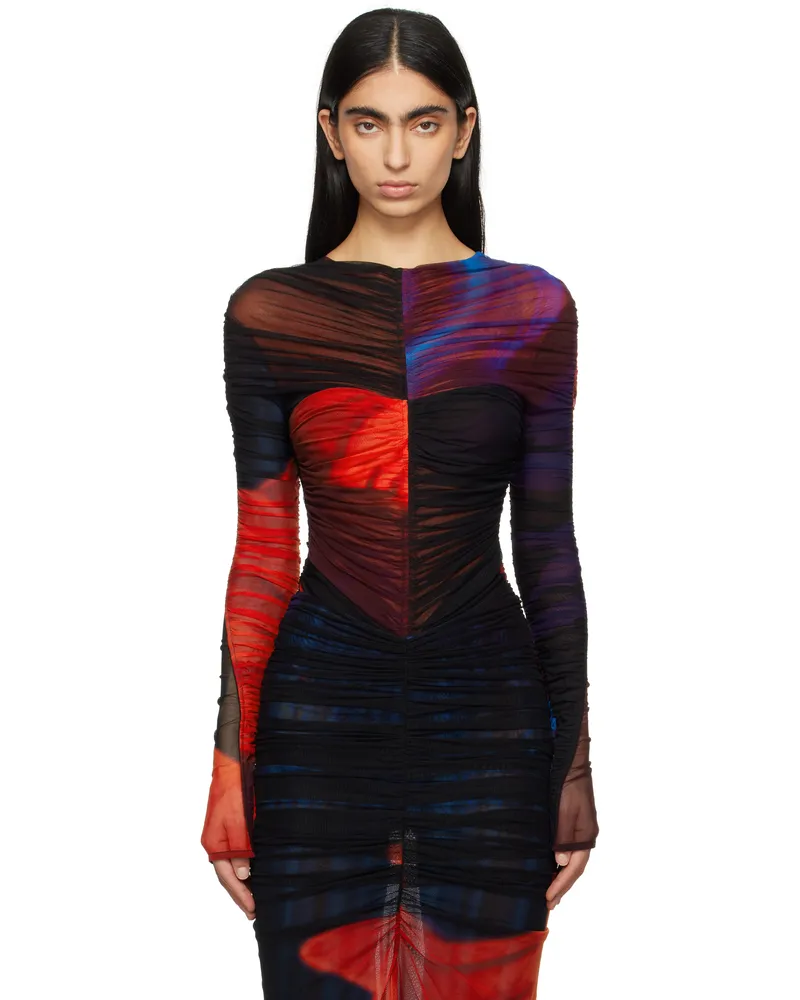 Thierry Mugler Multicolor Floral Print Mesh Bodysuit Pr603
