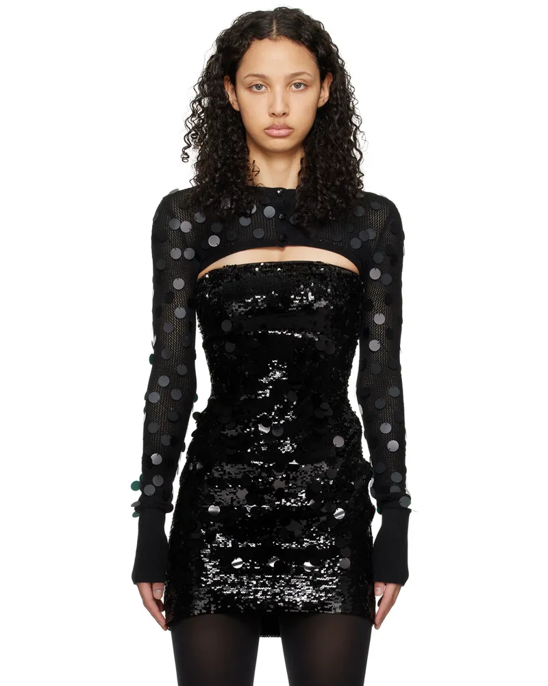 GUIZIO Black Paillette Micro Cardigan Black