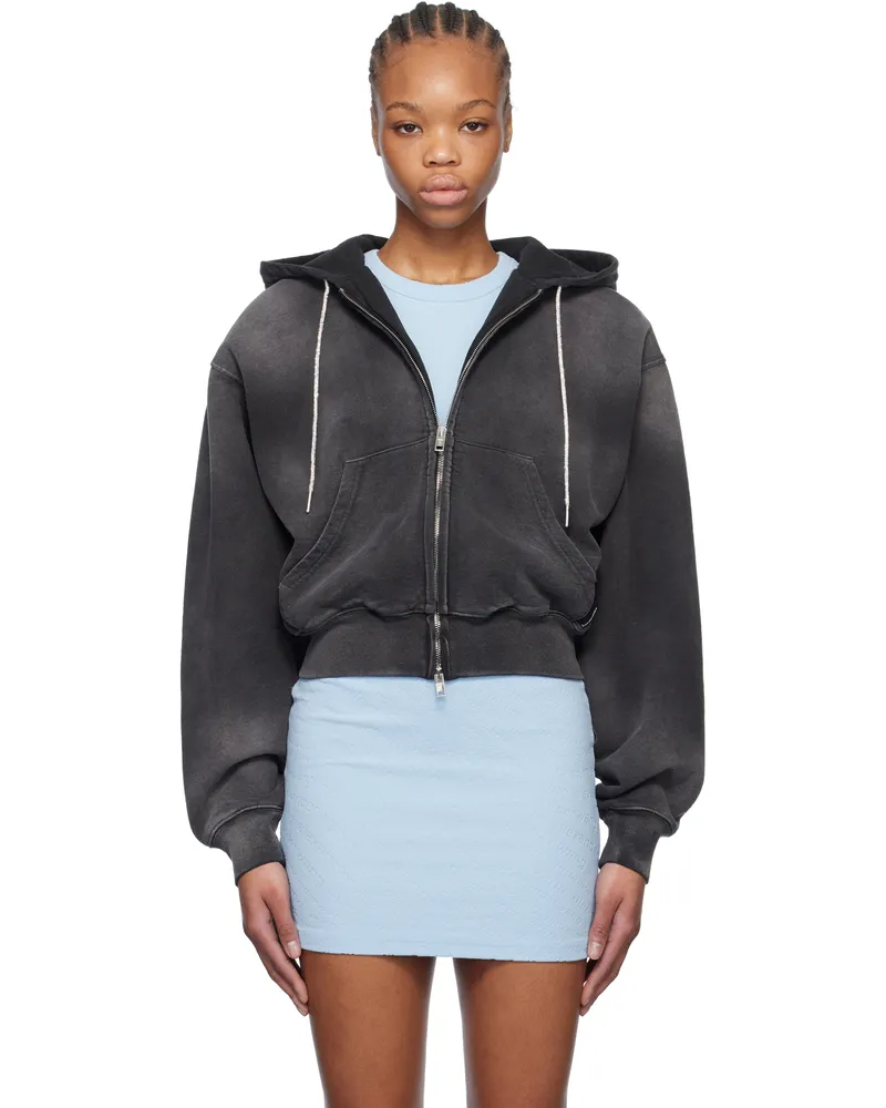 Alexander Wang Gray Cropped Zip-Up Hoodie Washed
