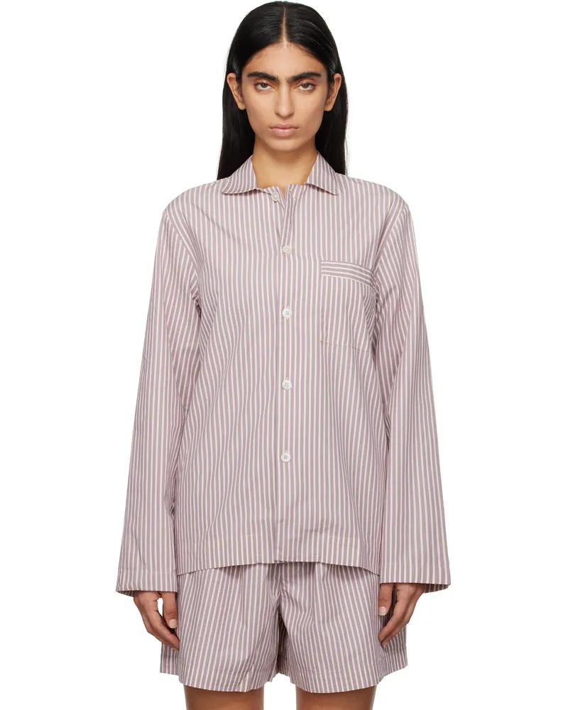 TEKLA Purple & White Poplin Long-Sleeved Pyjama Shirt Skipper