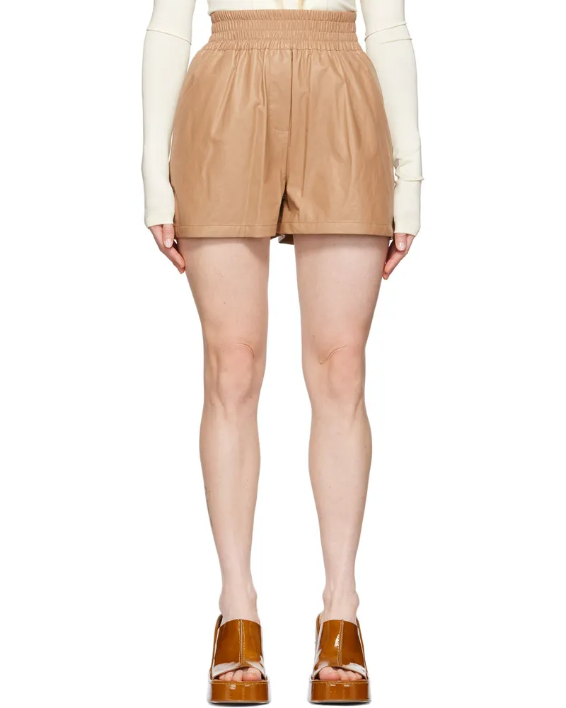 STAND Tan Hedda Faux-Leather Shorts 90300