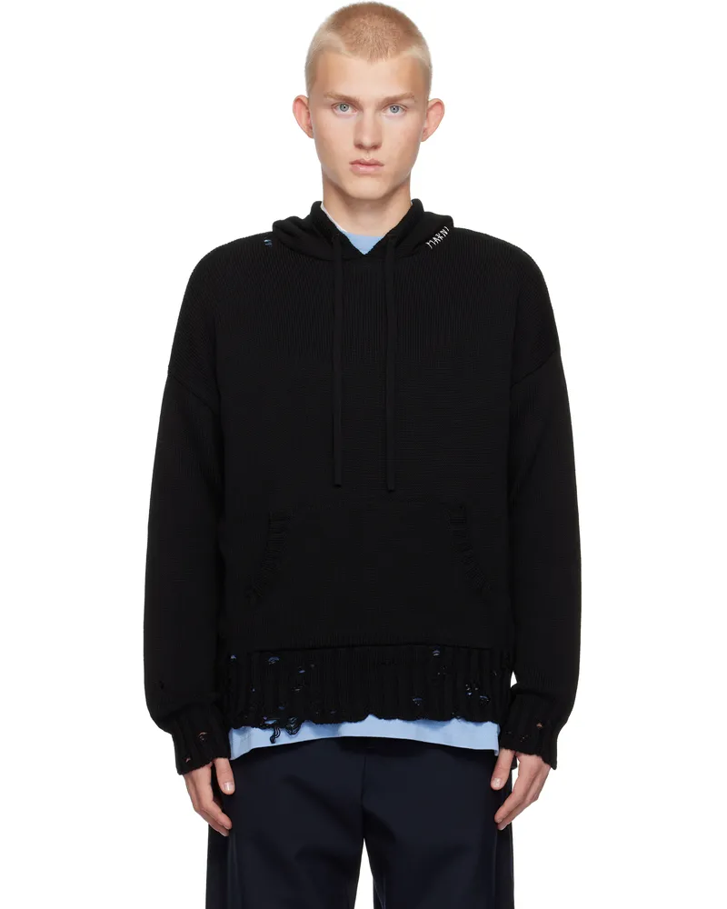 Marni Black Dishevelled Mending Hoodie 00n99