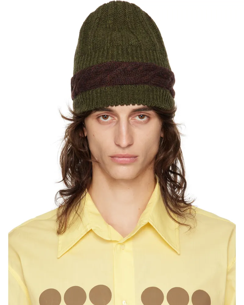 Edward Cuming Green & Burgundy Aaron Knit Beanie Fw24-k26