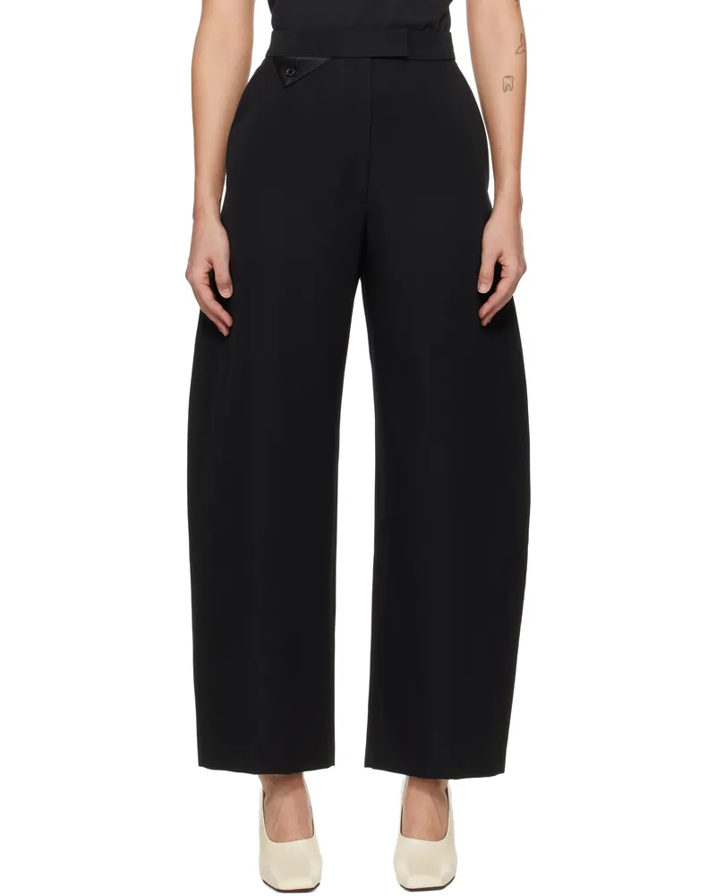 RECTO Black High-Rise Curved Legs Wool Trousers Black