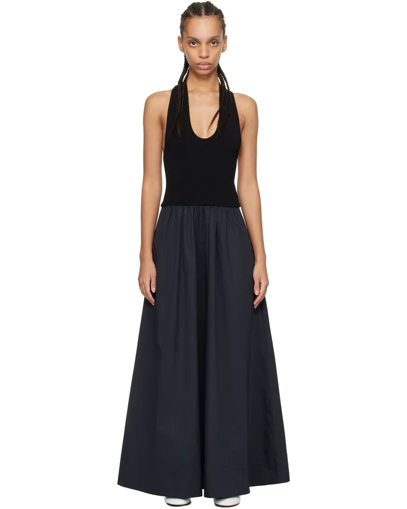 St. Agni Black Plunge Neck Midi Dress Black