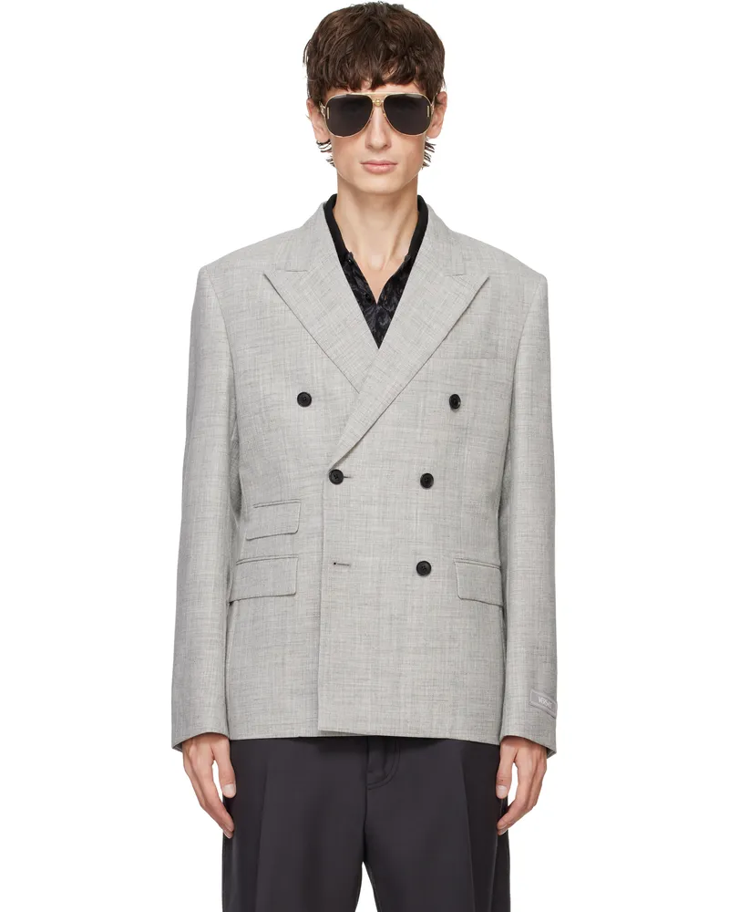 Versace Gray Wool-Blend Double-Breasted Blazer 1eb60-concrete