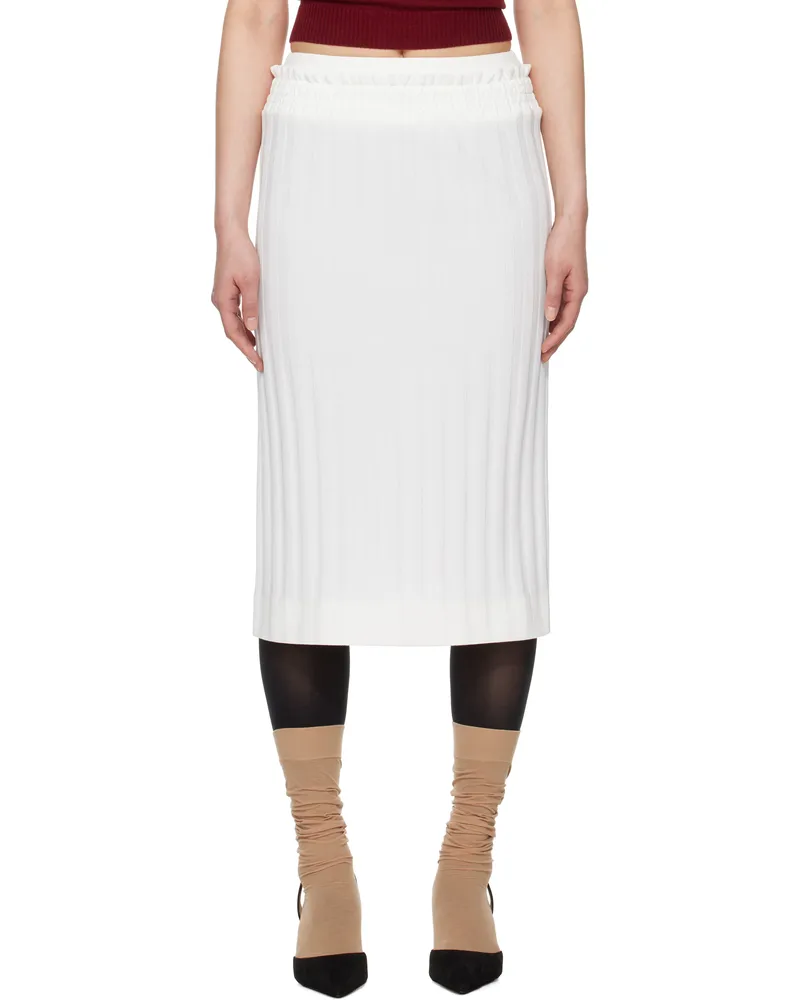 SHUSHU/TONG White Waist Lace Midi Skirt Wh100