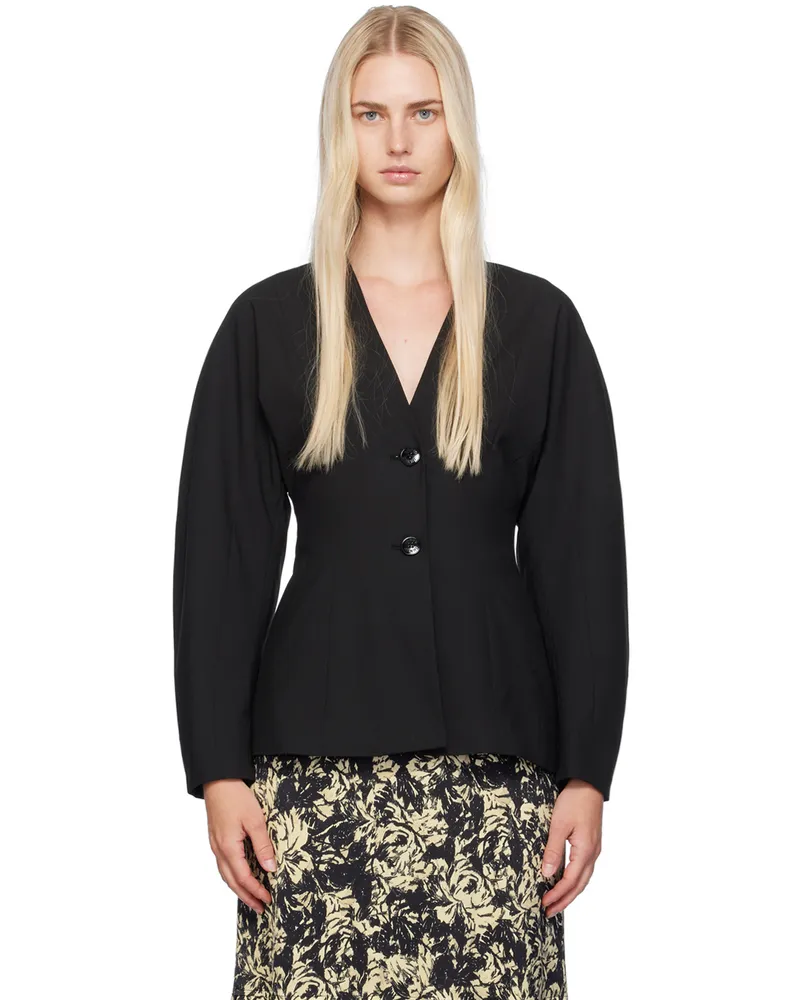 Ganni Black V-Neck Blazer 099