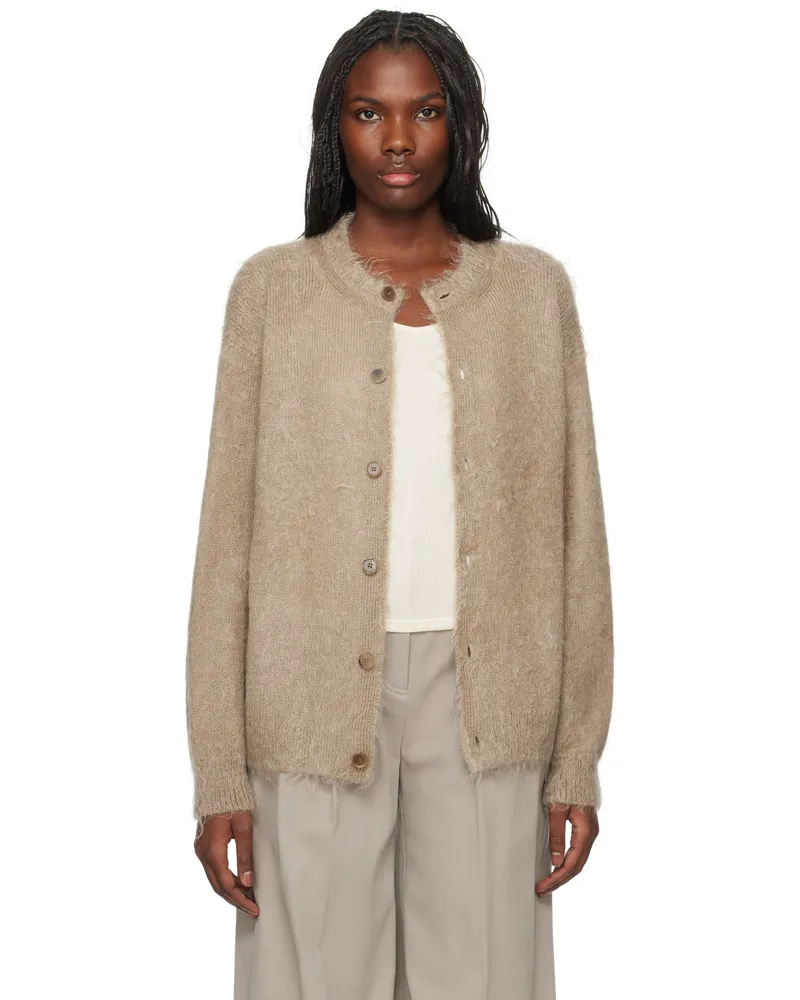 AURALEE Beige Brushed Super Kid Mohair Knit Cardigan Gray