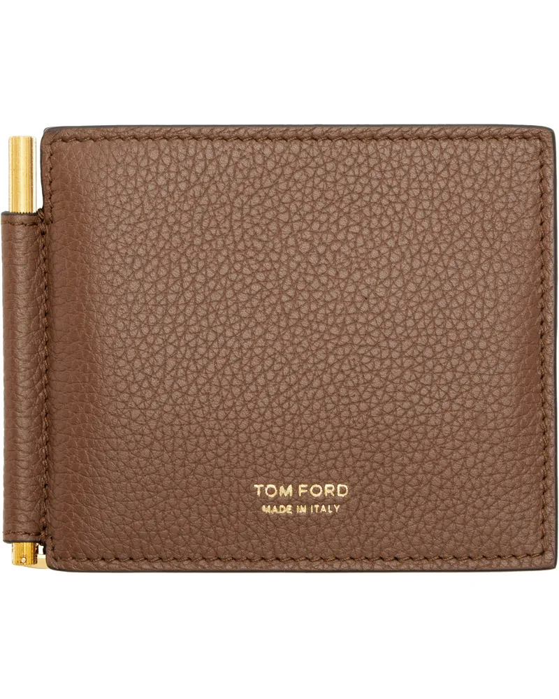 Tom Ford Brown Grained Leather Money Clip Wallet 1b108midbrown